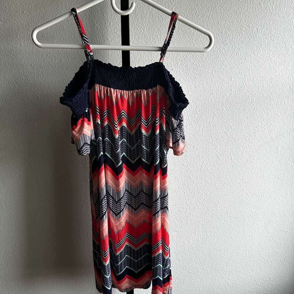 Colorful Chevron Off-Shoulder Dress